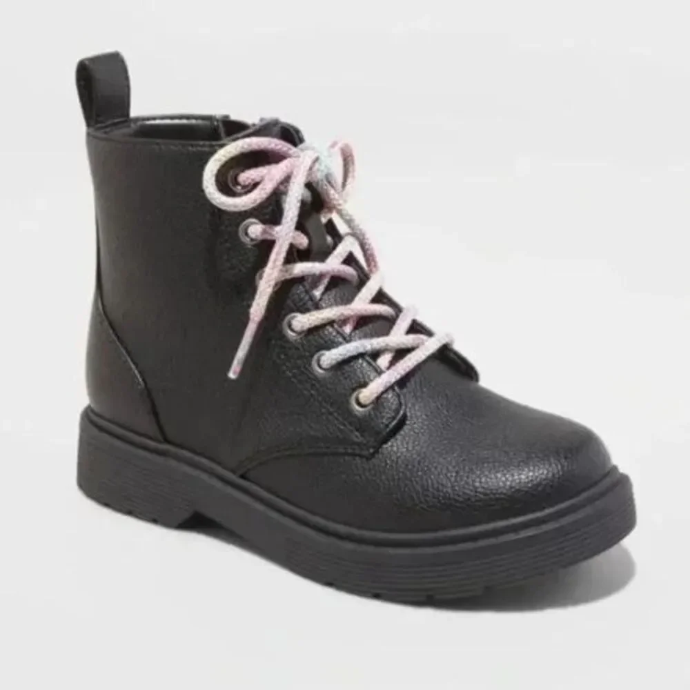 Art Class Zoe Zipper Lace-Up Combat Boots - Black -Girls Size 1 - NEW